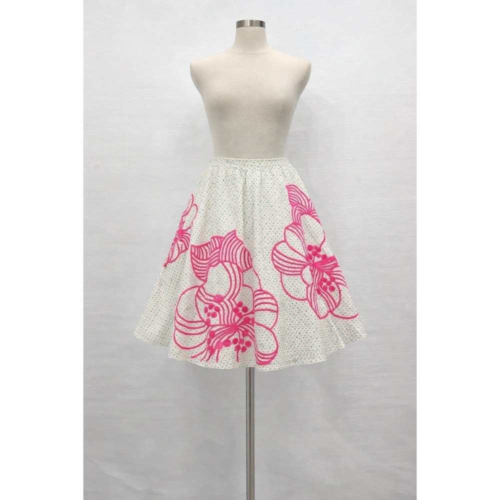 French Connection Skirt Sz 12 Cream Pink Floral Sequin Polka Dot Fairy Whimsical
